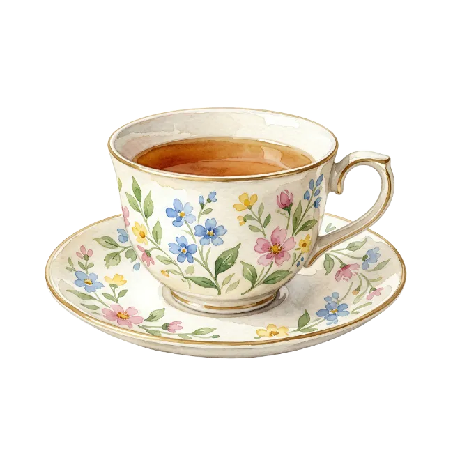Floral Tea Cup and Saucer with Tea