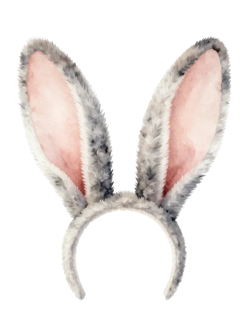 Fluffy Easter bunny ears headband watercolor illustration