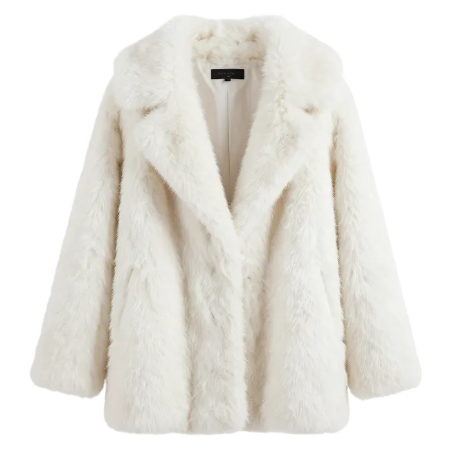 Fluffy White Faux Fur Winter Coat