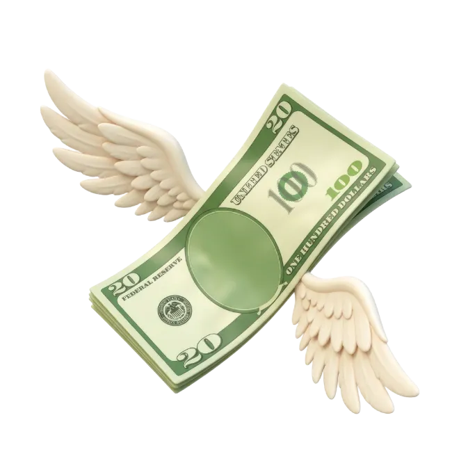 Flying Dollar Bills with Wings