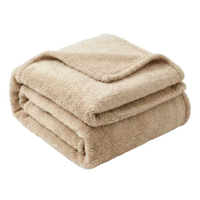 Folded Beige Plush Throw Blanket