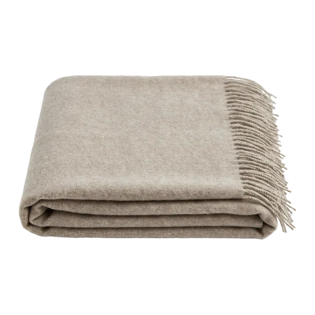 Folded Beige Wool Blanket with Fringe