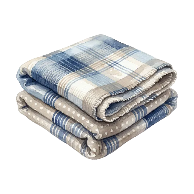Folded Blue Plaid Blanket Watercolor Illustration
