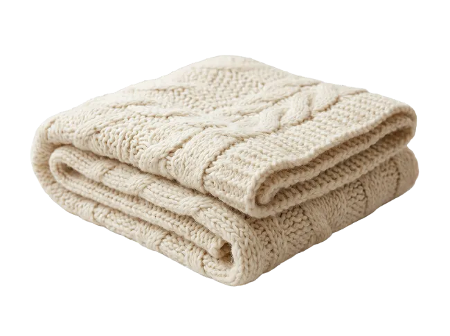 Folded Cream Cable Knit Blanket