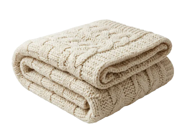 Folded Cream Cable Knit Blanket
