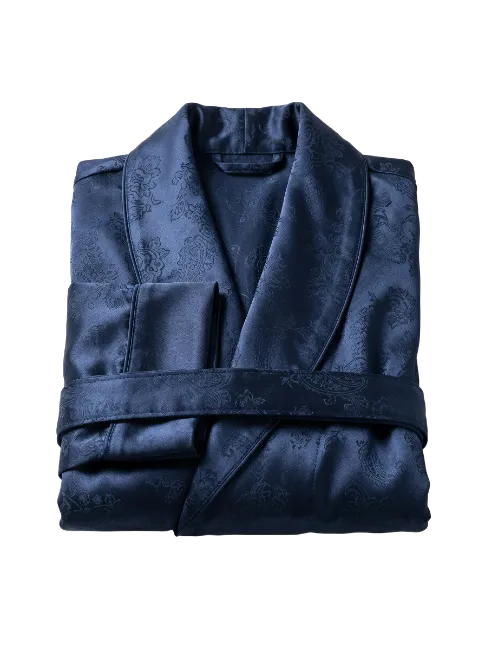 Folded Dark Blue Silk Bathrobe
