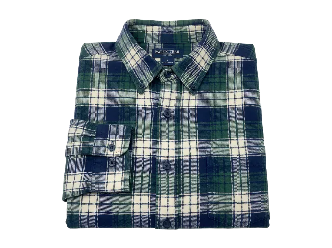 Folded Green Plaid Long Sleeve Flannel Shirt