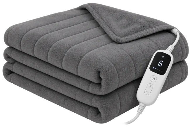 Folded Grey Electric Heated Blanket with Controller