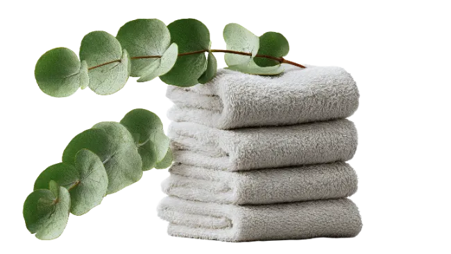Folded Spa Towels with Eucalyptus Branches