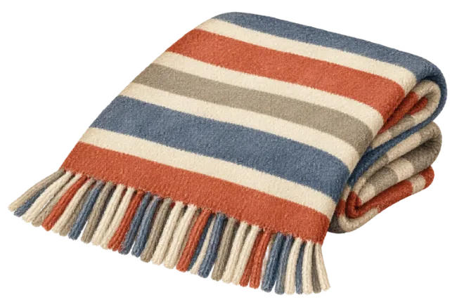 Folded Striped Wool Blanket with Fringe