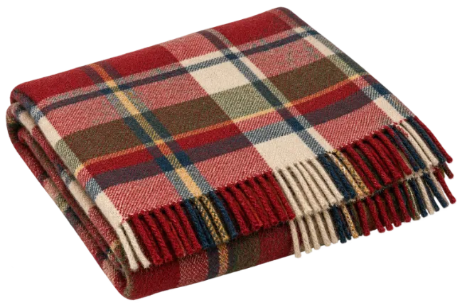 Folded Tartan Woolen Blanket with Fringe