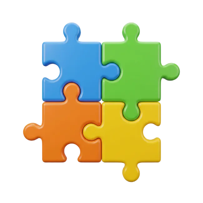 Four Color Jigsaw Puzzle Pieces Connected