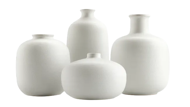 Four White Ceramic Vases Collection