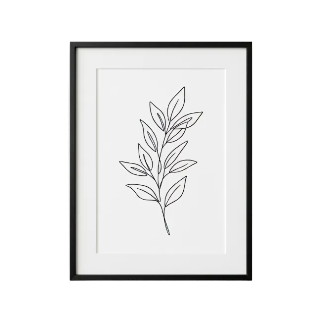 Framed Minimalist Leaf Line Art