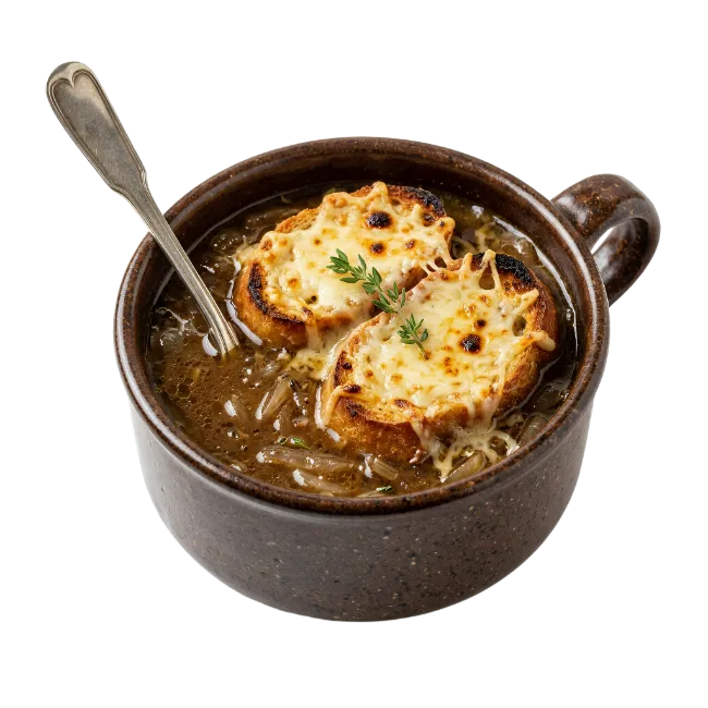 French Onion Soup in Ceramic Bowl