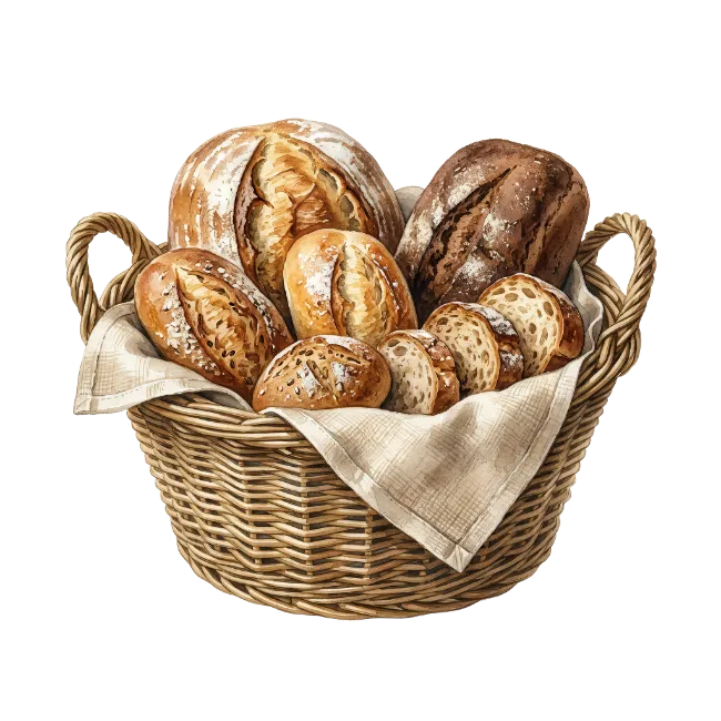 Fresh Baked Bread Assortment in Wicker Basket