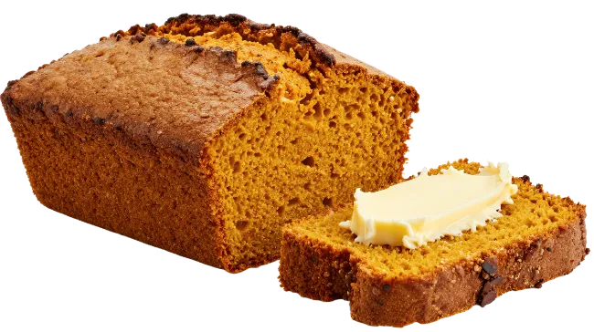 Fresh Baked Pumpkin Bread Loaf With Butter Slice