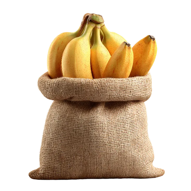Fresh Bananas in Burlap Sack
