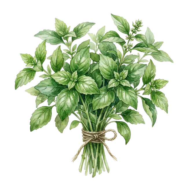 Fresh Basil Bunch Watercolor Illustration