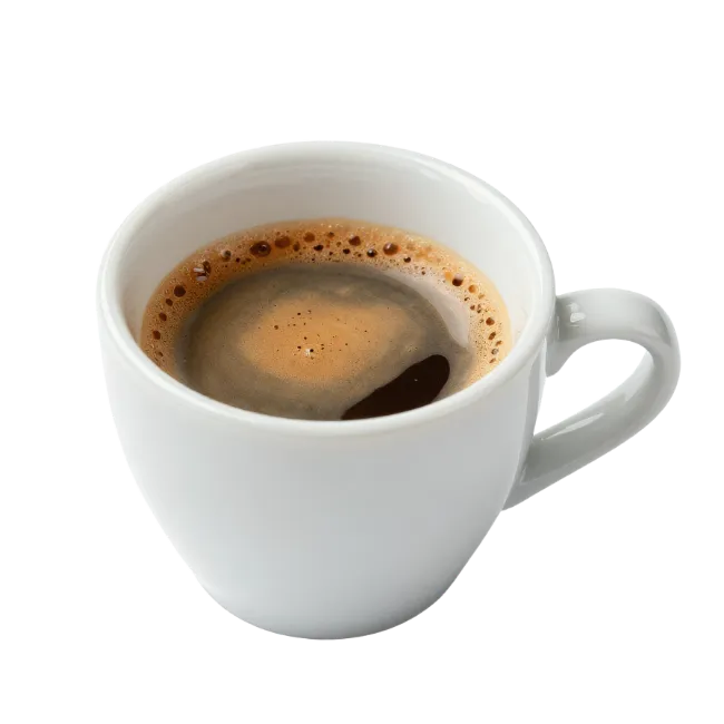 Fresh Black Coffee in White Ceramic Cup