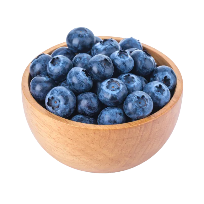 Fresh blueberries in a wooden bowl