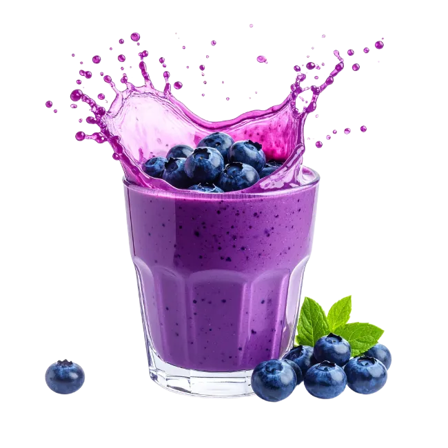 Fresh Blueberry Smoothie in a Glass with Splash
