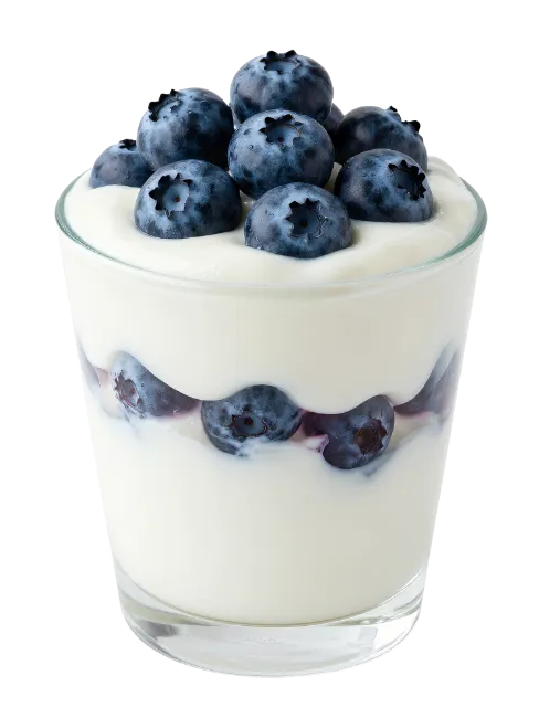 Fresh blueberry yogurt parfait in a glass