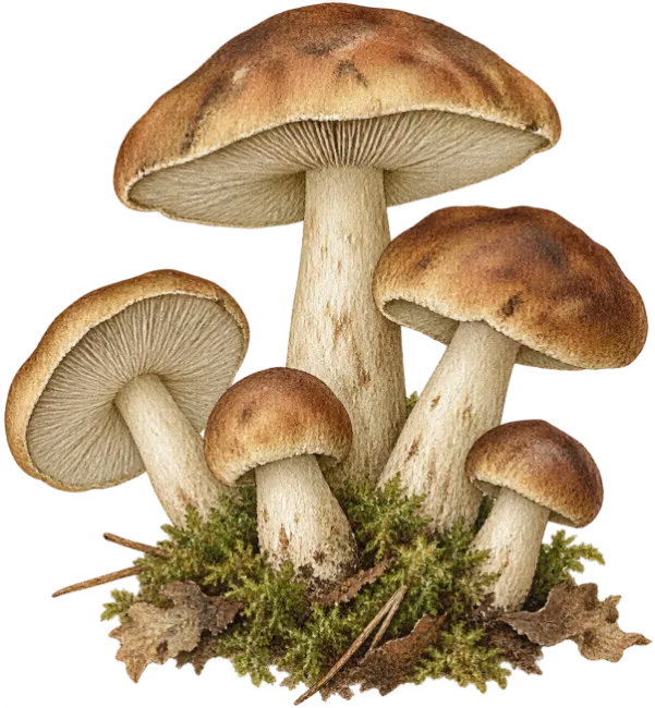 Fresh Brown Mushrooms with Moss Cluster