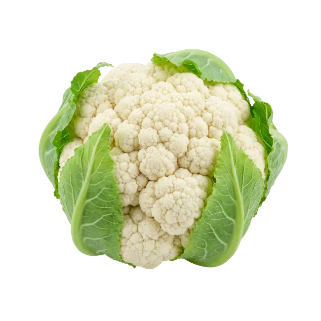 Fresh Cauliflower Head with Green Leaves