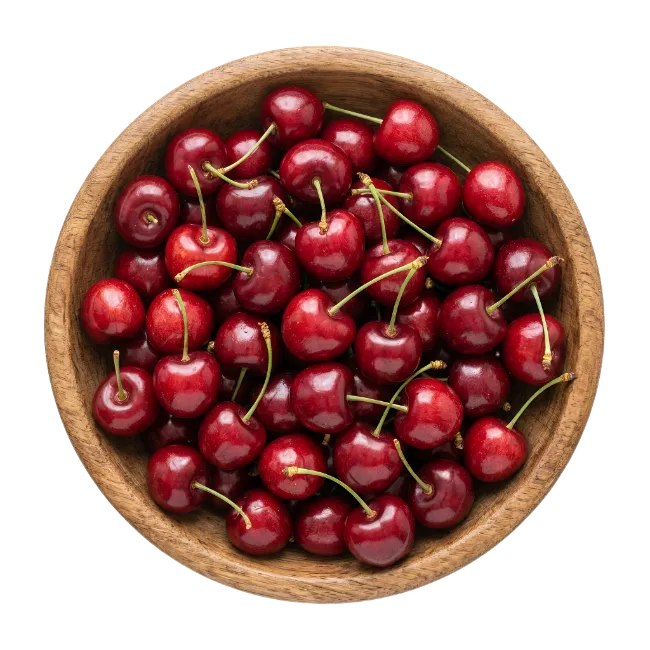 Fresh Cherries in Wooden Bowl