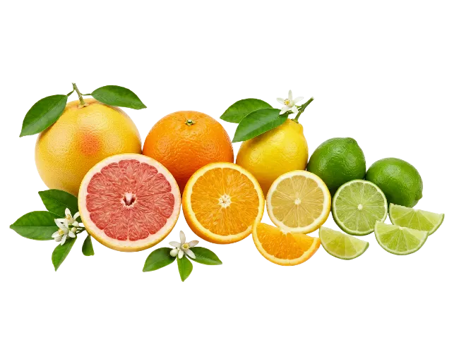 Fresh citrus fruits variety with leaves