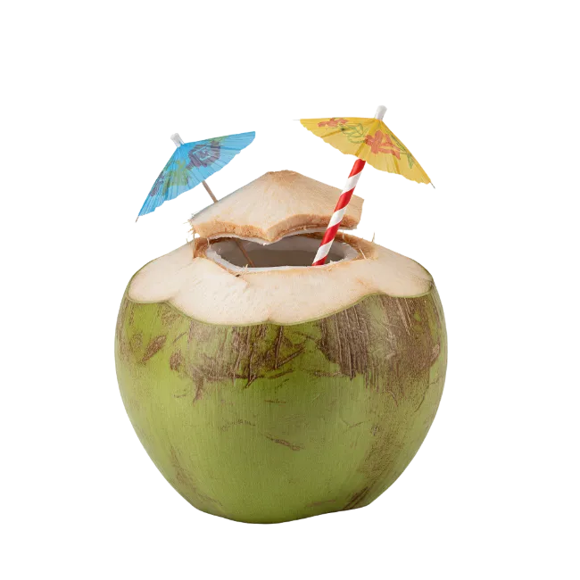 Fresh Coconut Drink with Cocktail Umbrellas