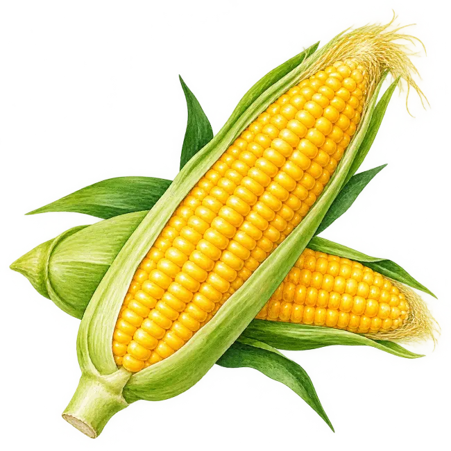 Fresh corn cobs with green husks illustration
