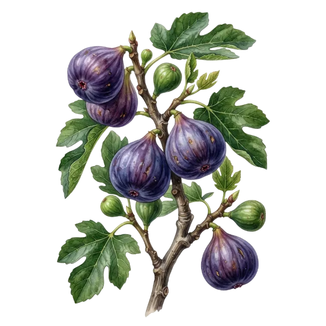 Fresh Fig Branch with Purple Fruit