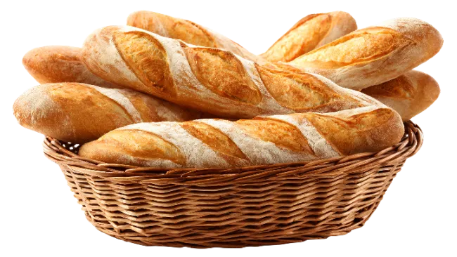 Fresh French Baguettes in Wicker Basket