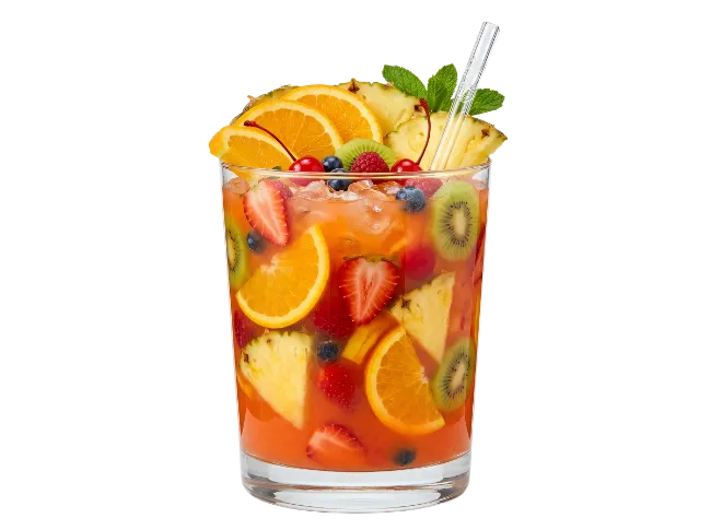 Fresh Fruit Cocktail in Glass with Straw