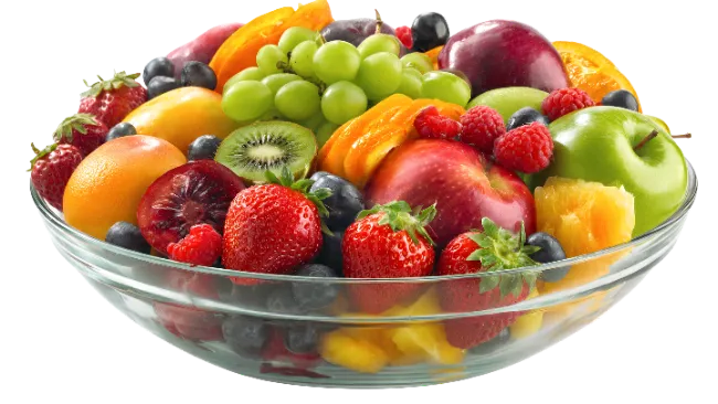 Fresh Fruit Salad in Glass Bowl