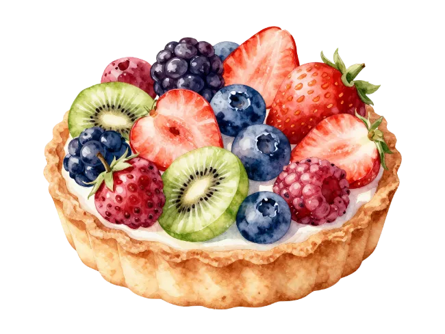Fresh Fruit Tart Watercolor Illustration