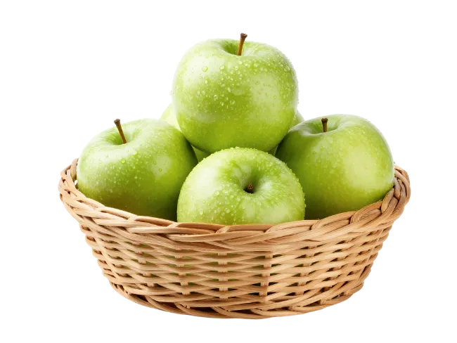 Fresh Green Apples in Wicker Basket