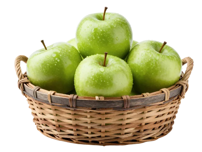 Fresh Green Apples in Wicker Basket