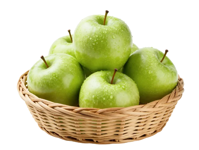 Fresh Green Apples in Wicker Basket