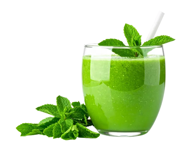Fresh Green Smoothie in Glass with Mint Leaves