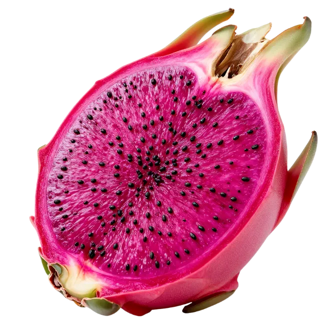 Fresh Halved Dragon Fruit with Vibrant Pink Flesh