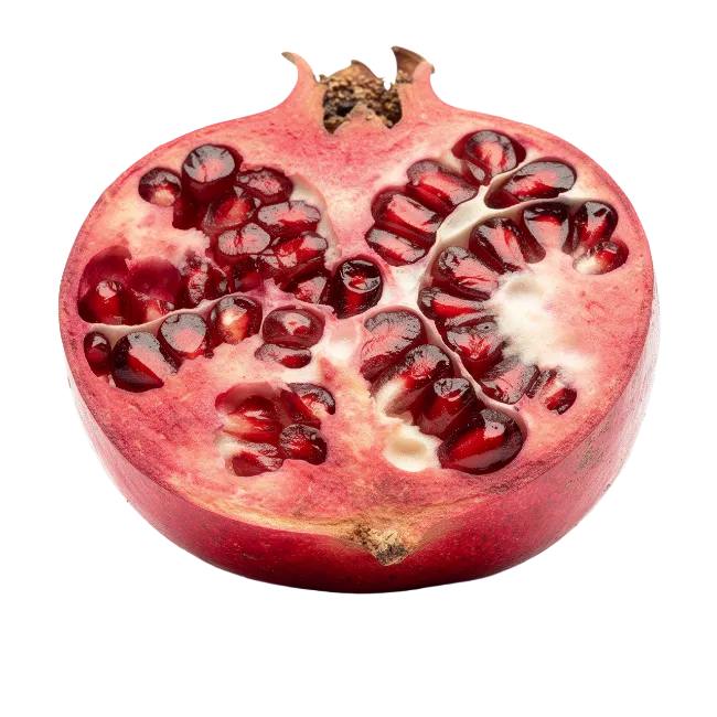 Fresh Halved Pomegranate Fruit with Red Arils