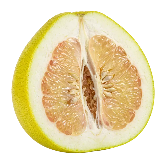 Fresh halved pomelo citrus fruit