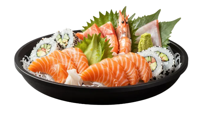Fresh Japanese Sushi Platter with Salmon and Shrimp