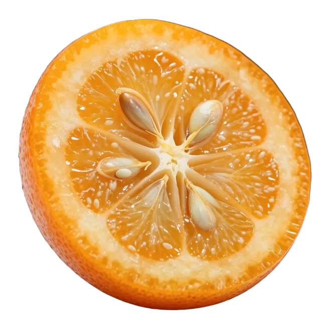 Fresh Kumquat Half with Visible Seeds