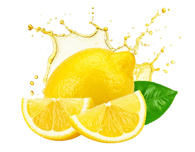 Fresh Lemon with Slices and Juice Splash