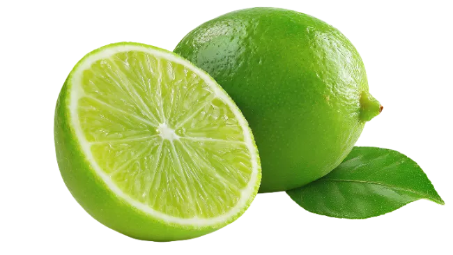 Fresh Lime Fruit with Leaf Cut in Half