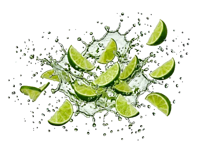 Fresh Lime Slices Splashing in Water